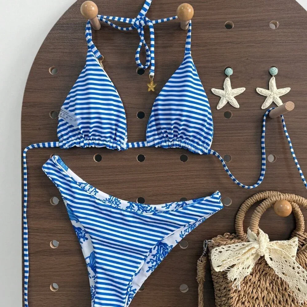 Multicolor Cute Women's Beach Reversible Bikini Set